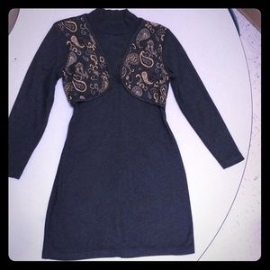 Sale! Charcoal Grey Dress with Attached Vest